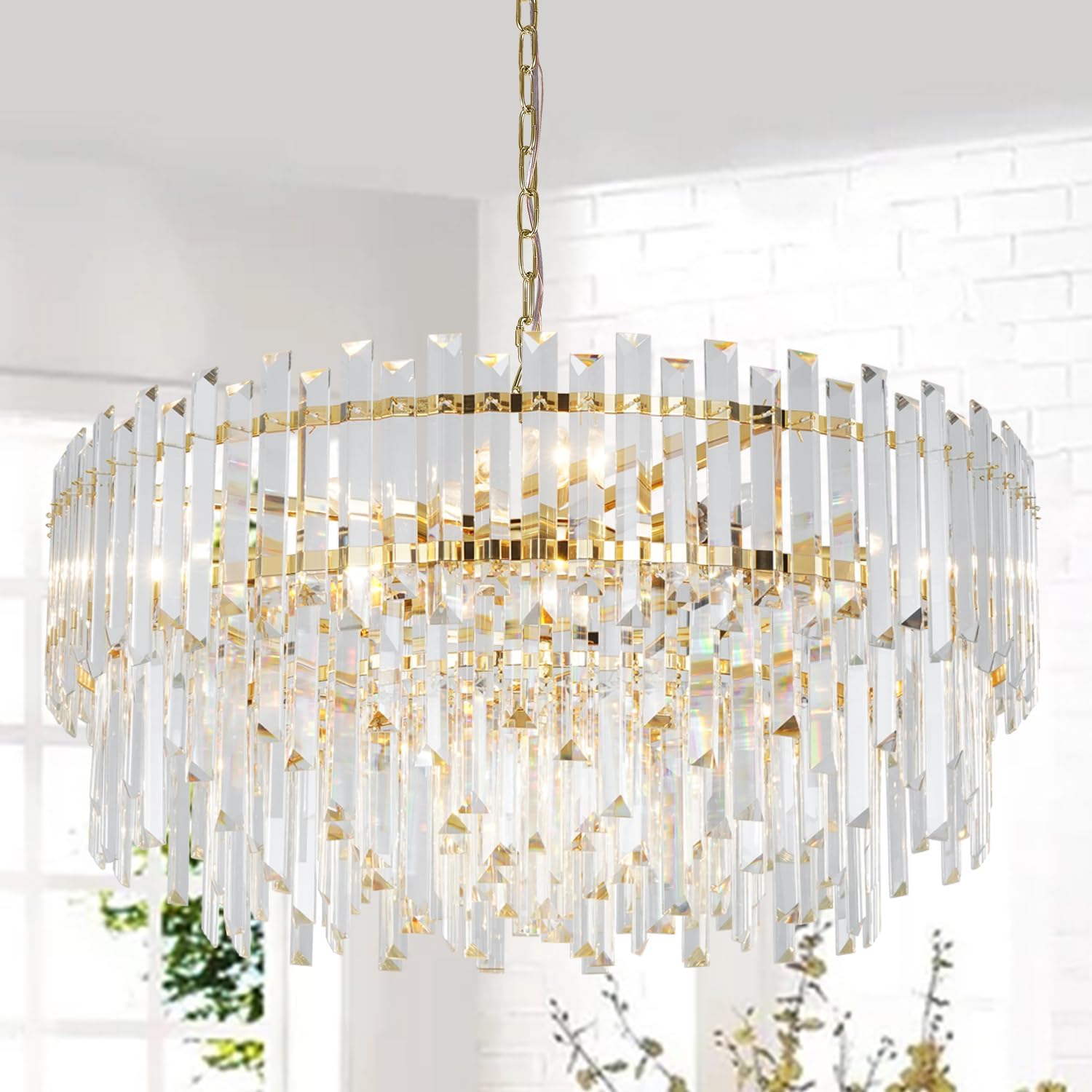 Gold Chandeliers Modern Crystal Chandelier 4-Tier 13 Lights for Dining Rooms Living Room Bedroom Foyer Entryway Ceiling Hanging Pendant Light W27.55''