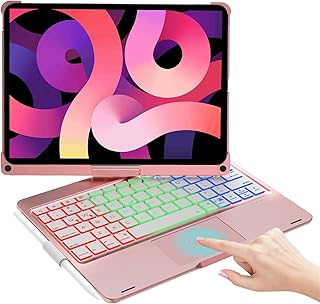 FARYODI Keyboard Case for iPad 10th Generation 10.9" 2022, 360 °Rotatable & Trackpad - Rechargeable & Pencil Holder - Backlit Magic Keyboard for iPad 10th Gen (Rose Gold)-4