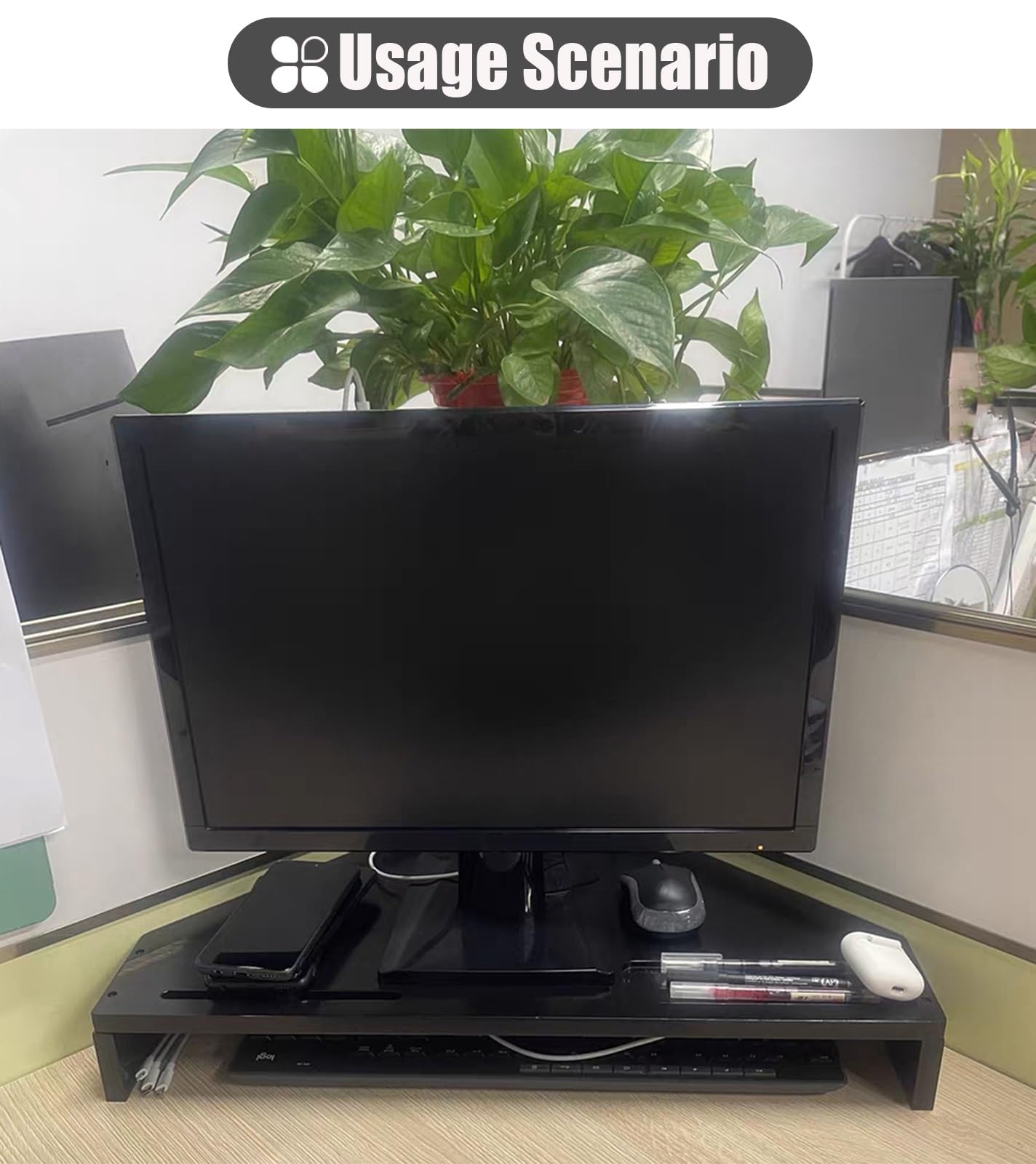 Supporto per Monitor angolare Supporto per Monitor da scrivania in Legno massello Triangolare, Ripiani angolari per Laptop salvaspazio, Supporti per schermi di Computer p,Nero