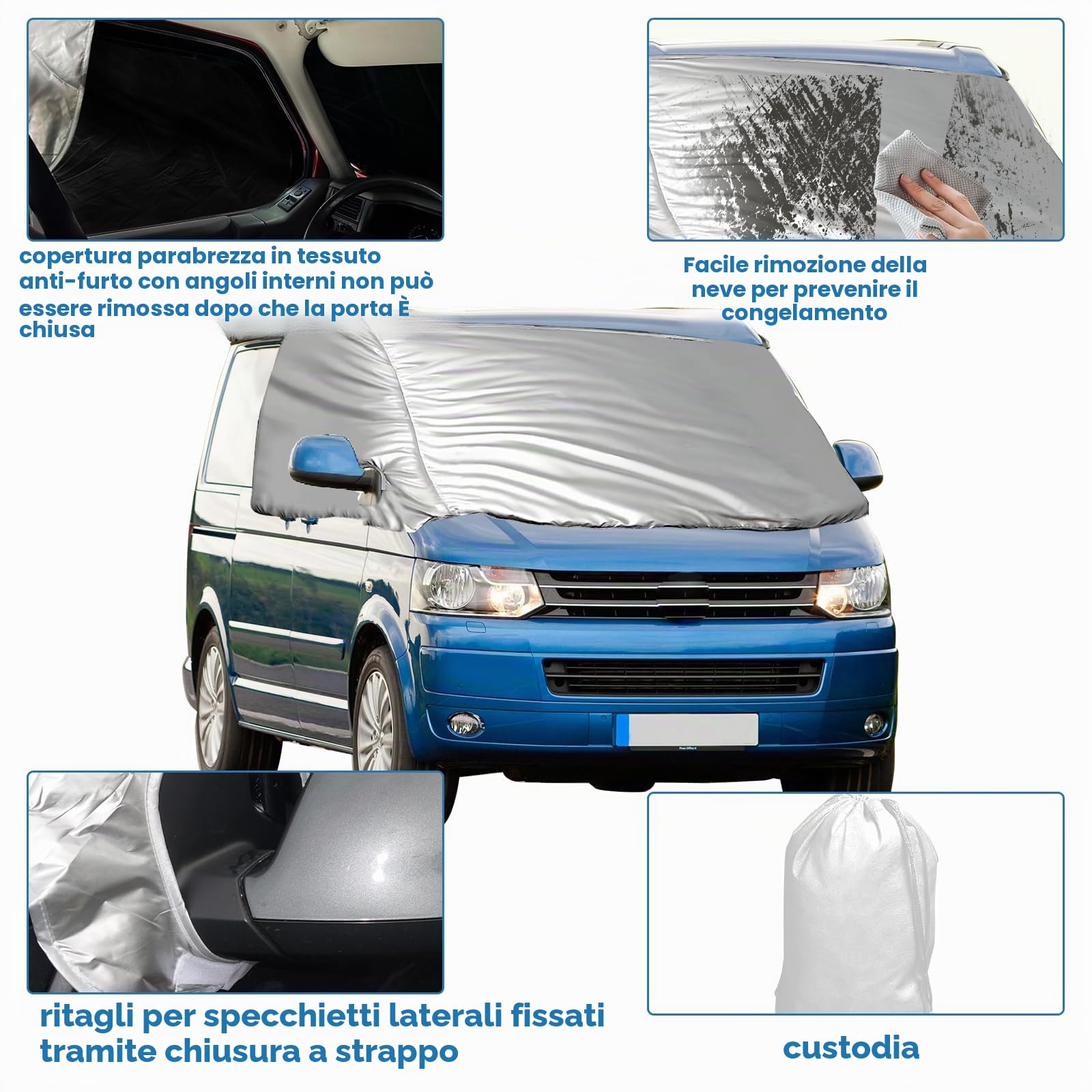 Copertura per Parabrezza Auto per T6, Copertura per Parabrezza Anteriore Ispessita, Protezione da Neve, antigelo, Polvere e Ghiaccio, Copertura per finestrino Camper