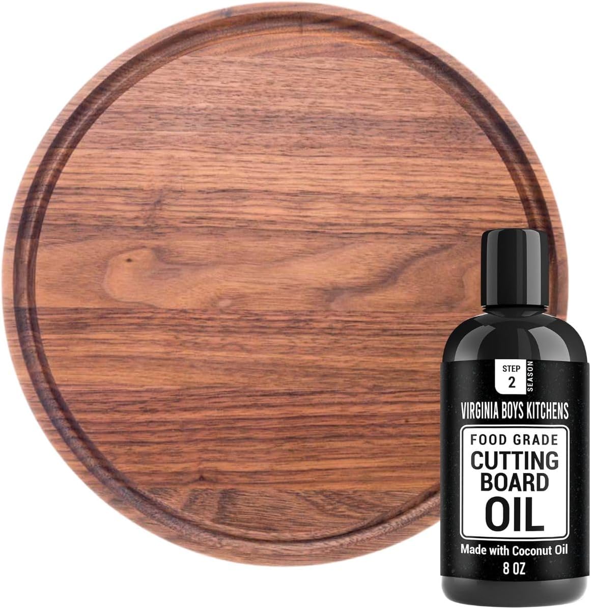 Coconut Cutting Board Oil 8oz + Walnut Cutting Board Round 10.5