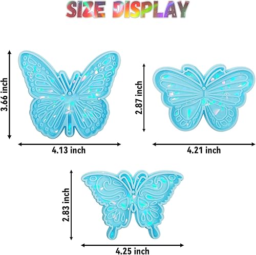 Miniatura 2 de 3 moldes de resina holográfica con 20 llaveros colgantes, molde de silicona con forma de llavero de mariposa para colgantes, fabricación de joyas y