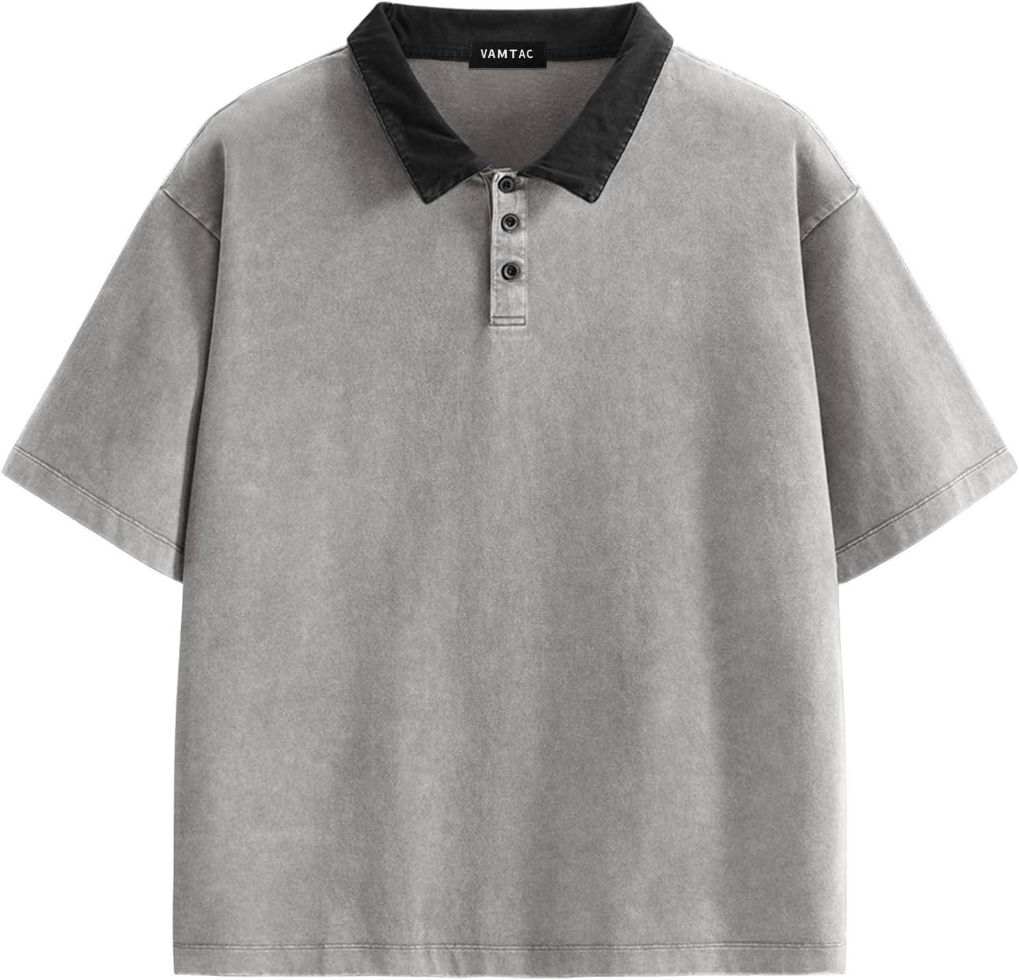 Mens Washed Oversized Polo Shirt – 100% Cotton Heavyweight Casual Short Sleeve Tee, Relaxed Street Fit for Spring Summer