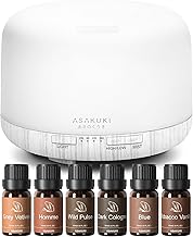 ASAKUKI Diffuser Oil Set – 500ml Oil Diffuser with 6 Masculine Essential Oils – Dark Cologne, Tobacco Vanilla, Vetiver, More – for Home, Office, Gift
