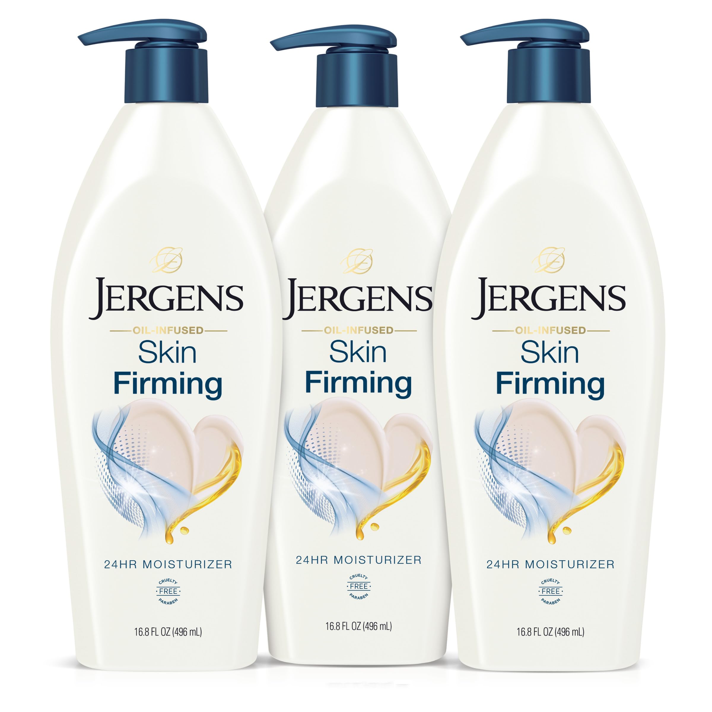 Jergens Skin Firming Body Lotion for Dry to Extra Dry Skin, Skin Tightening Cream with Collagen and Elastin, Dermatologist Tested, Hydralucence Blend Formula, 16.8 Oz, Pack of 3 | Tightening Cream for Dry Skin, Smoothes and Tones, Collagen and Elastin Formula, Dermatologist Tested 16.8 Fl Oz (Pack of 3)