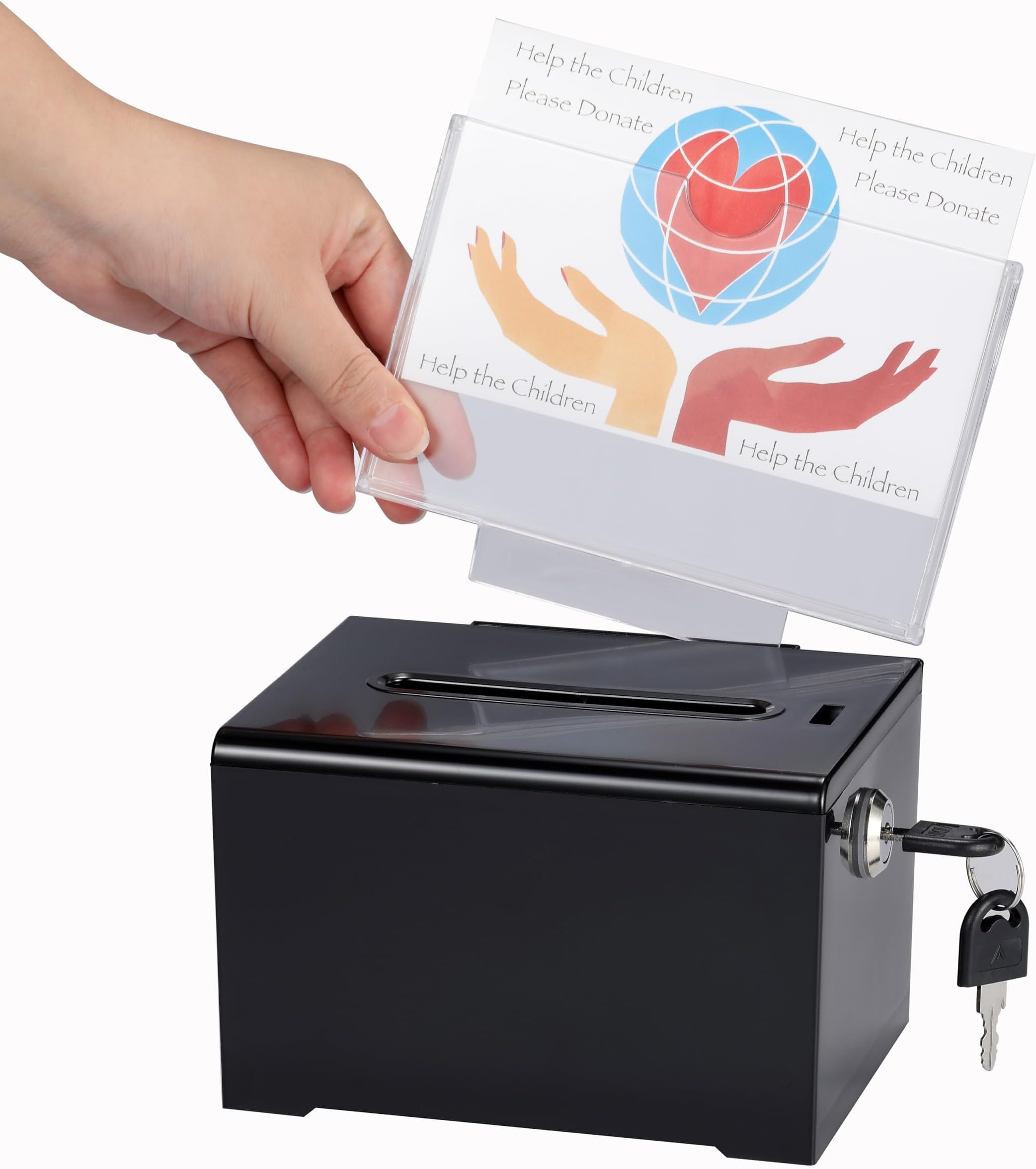 AdirOffice Adir Acrylic Donation Ballot Box with Lock - Secure and Safe Suggestion Box Great for Business Cards (6.25" x 4.5" x 4") Black