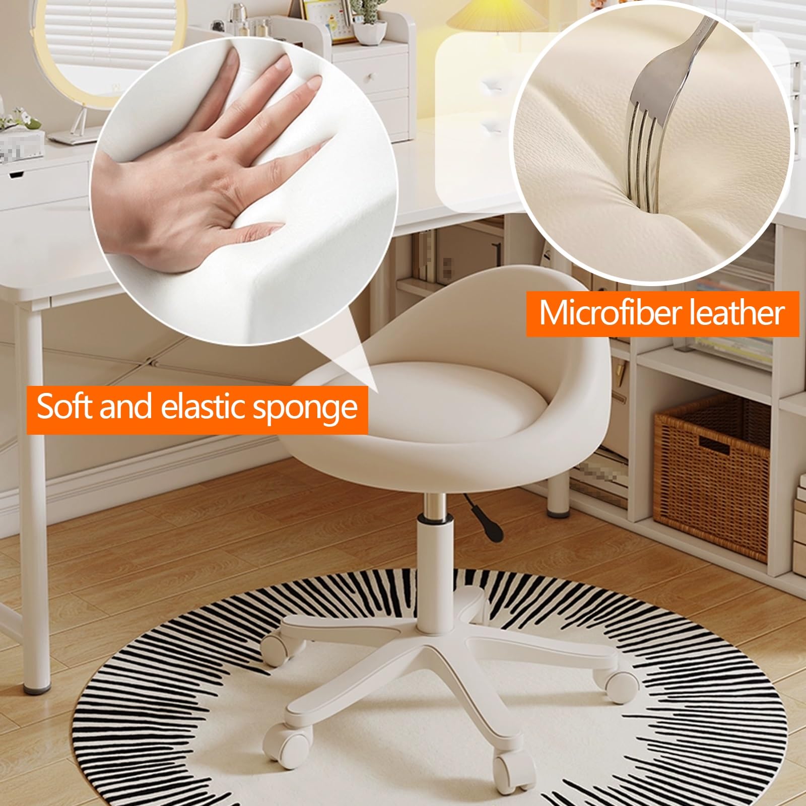 Sgabello Ergonomico Estetista Sgabello Girevole Altezza Regolabile da 35 a 44 cm, Sgabello per Toeletta Trucco con Schienale, Vari Colori Disponibili(White)
