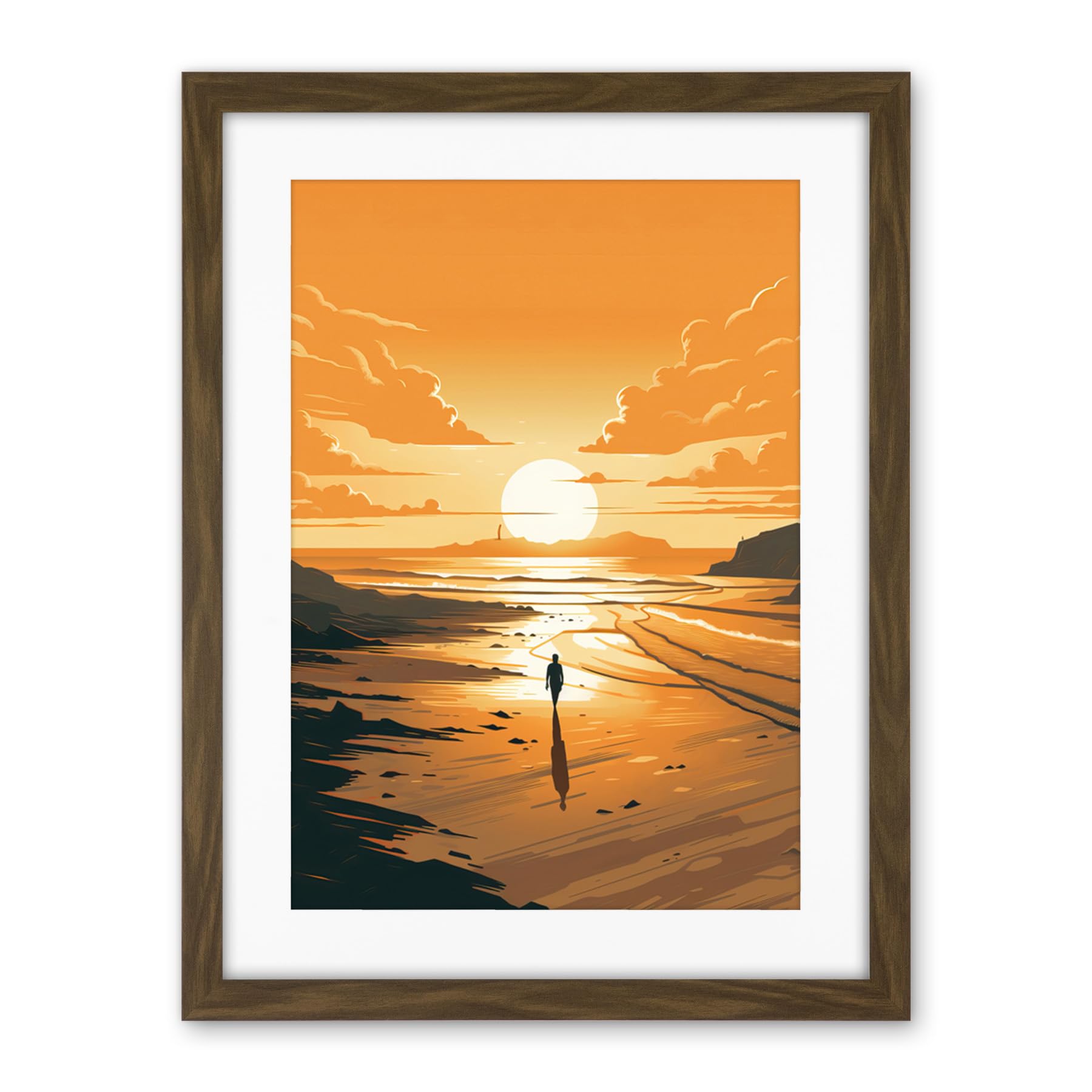 Artery8 Walk into the Sunset Sand Beach Coastal Landscape Artwork Framed Wall Art Print 18X24 Inch