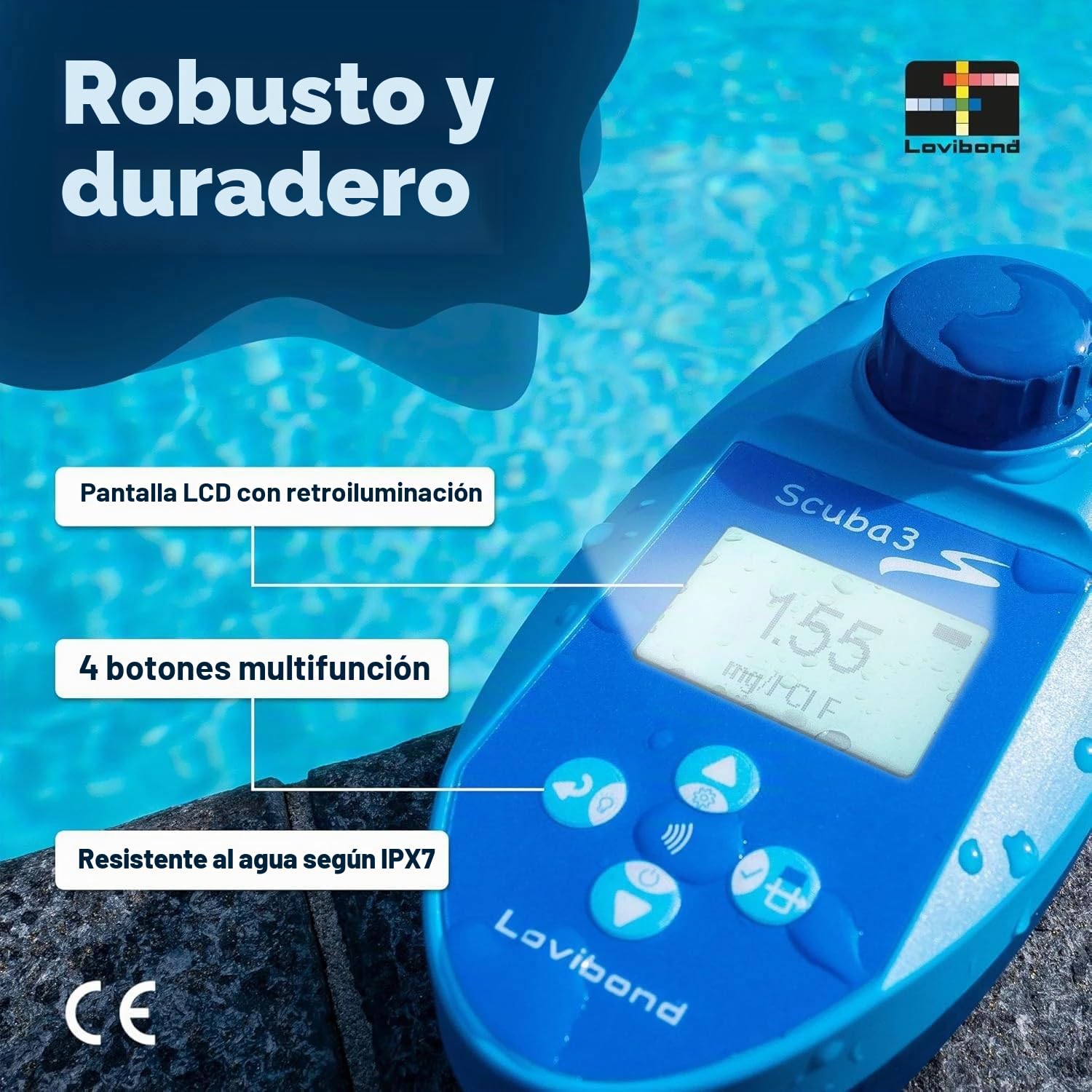 Lovibond Scuba3s Pool - Medidor electrónico de piscina con NFC y aplicación – 11 parámetros de agua – Calidad del agua – Piscina IPX7 – Fácil manejo