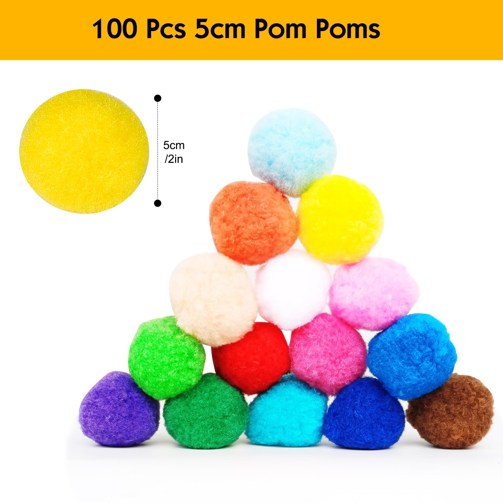 Sheryl&Rain 100 Pompon Colorati Da 5 Cm - Per Lavoretti DIY, Decorazioni E Giochi Per Bambini