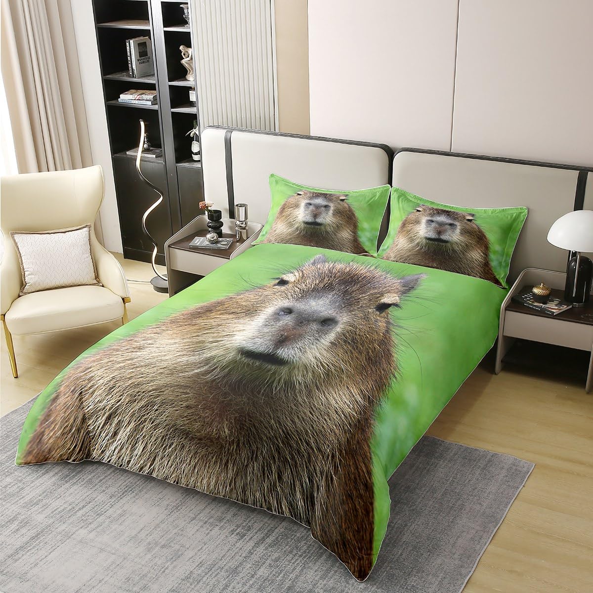 Homewish Young Capybara Cotton Duvet Cover Single,Funny Capybaras Comforter Cover,Capybara Animals Lovers Bedspread Cover,3D Zoo Pet Animals Soft Breathable Bedding Set including Zipper Bedroom Decor - Image 2