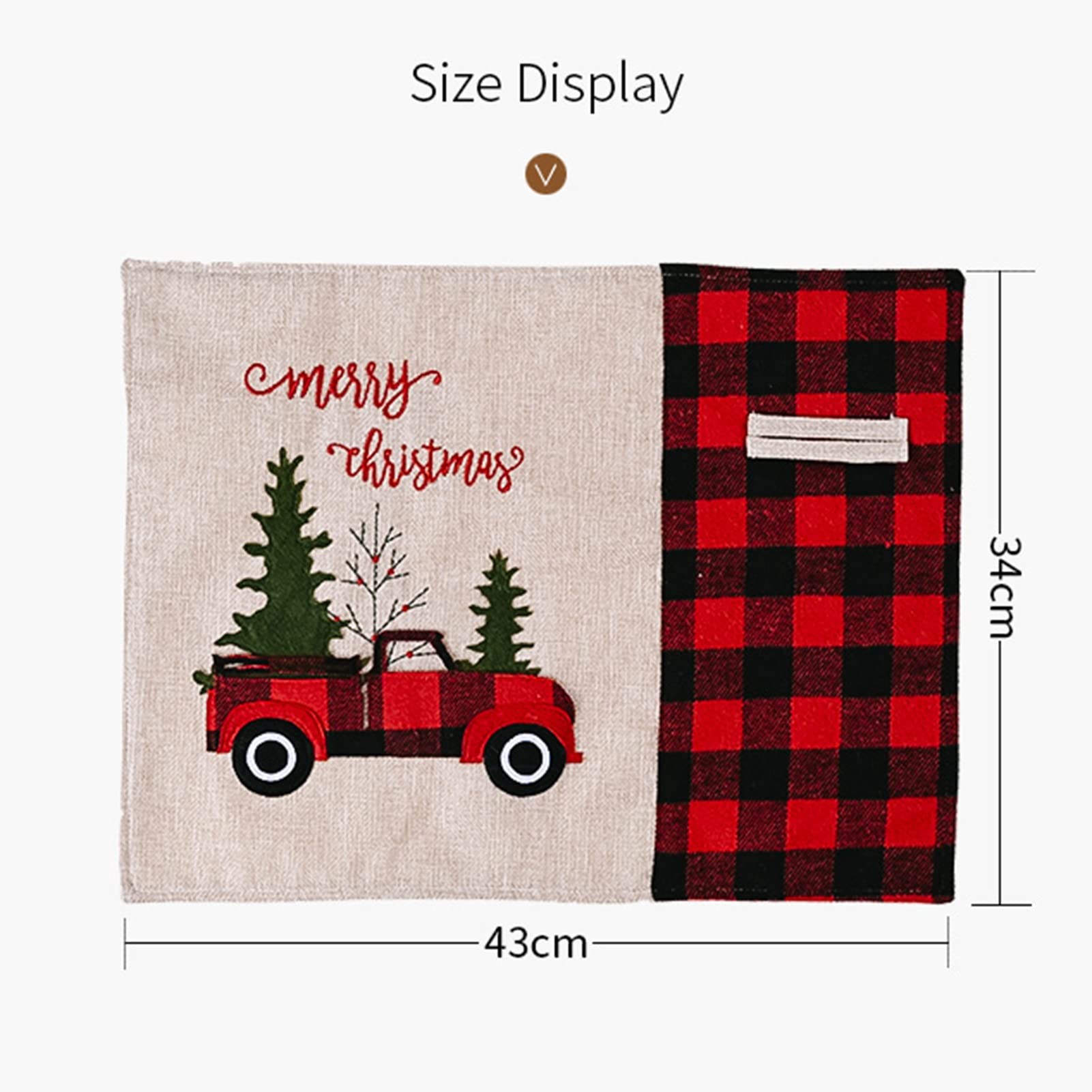 RENRUIRUI- Set De Table De Noël Set De 4 Tapis De Table Camion Rouge Ferme, Sets De Table À Carreaux De Buffle Rouge Et Noir Pour Table À Manger Décor De Noël