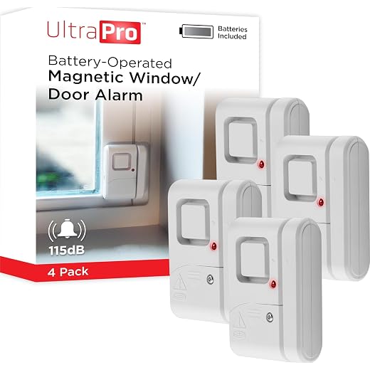UltraPro Personal Security Window and Door Alarm, 4 Pack, Wireless Chime | DIY Protection, Burglar Alert, DIY Protection, Home Security, Ideal for Home, Garage, Apartment and More, 45174
