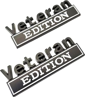 2PCS Veteran Edition Car Metal Emblem Special Decal 3D Letters Bumper Badge Truck Adhesive Conservative Stickers, Funny Decals Adhesive Fit for Vehicle, Truck, SUV, Door Decoration (Black/White)