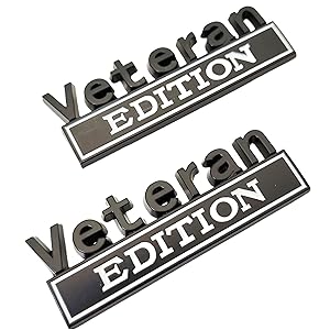 2PCS Veteran Edition Car Metal Emblem Special Decal 3D Letters Bumper Badge Truck Adhesive Conservative Stickers, Funny Decals Adhesive Fit for Vehicle, Truck, SUV, Door Decoration (Black/White)