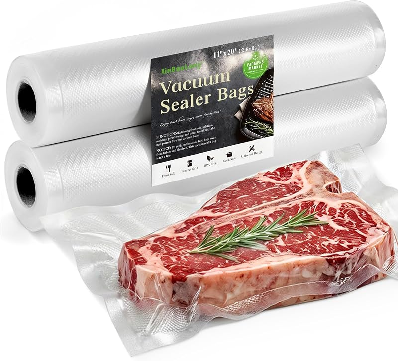 Kitchen Essentials, rollos de bolsas selladoras al vacío, 11 pulgadas x 20 pies, paquete de 2 | Grado comercial, sin BPA, tamaño personalizado, cocción al vacío, prevención de pinchazos, utensilios de cocina