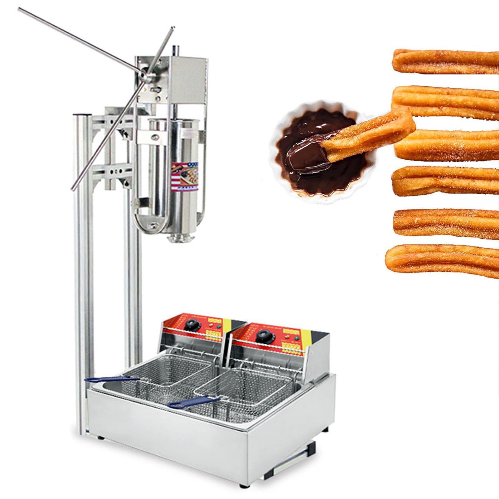 Commercial Churro Maker Machine Hand Crank Stainless Steel Professional Churro Maker Home Vertical Type Manual Spanish Donuts Churros Fill Machine (B)