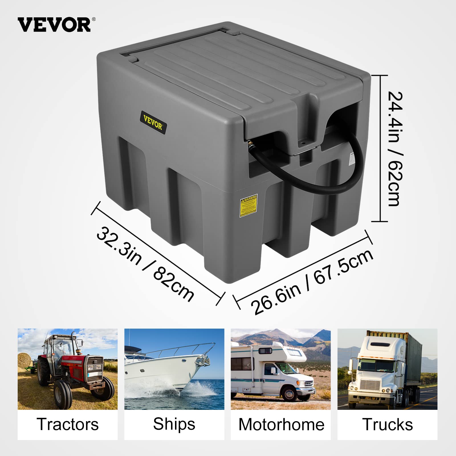 VEVOR Tanque de Diésel Portátil, Tanque de Combustible de Capacidad de 220 L con Bomba de Transferencia Eléctrica y Manguera de Goma de 3,9 m, Contendor de Transferencia de Diésel de PE, Gris