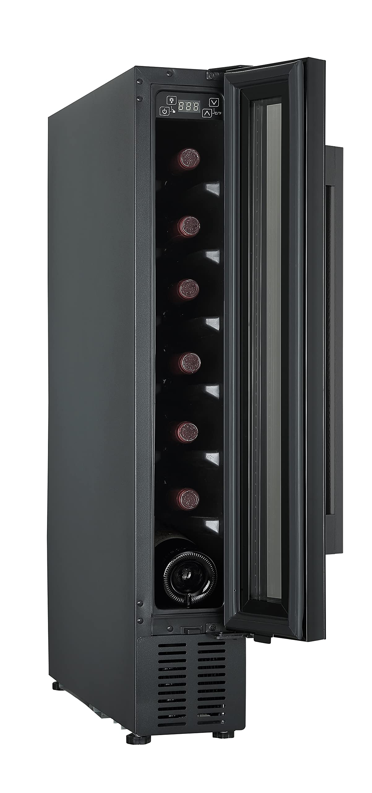PKM UWTS20-7G - Frigorifero per vino, 7 bottiglie, extra sottile, 20 litri, da montare in angolo cottura, controllo elettronico della temperatura