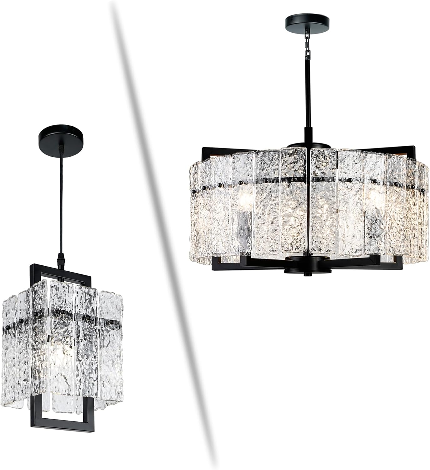 IKK Black Crystal Pendant Light and Black D20 Drum Crystal Chandelier ...