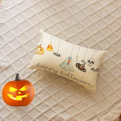 Miniatura 2 de Ogiselestyle Fundas de almohada con diseño de fantasma de Happy Halloween, 12 x 20 pulgadas, diseño de Jack o' Lantern Candy Corn para decoración