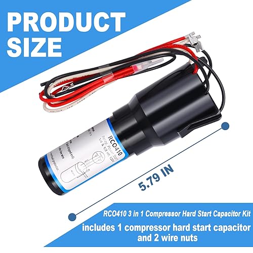 Miniatura 2 de RCO410 Kit de condensador de arranque duro 3 en 1, compatible con refrigeradores y congeladores, 14-13 H.P. 115VAC (2 piezas)