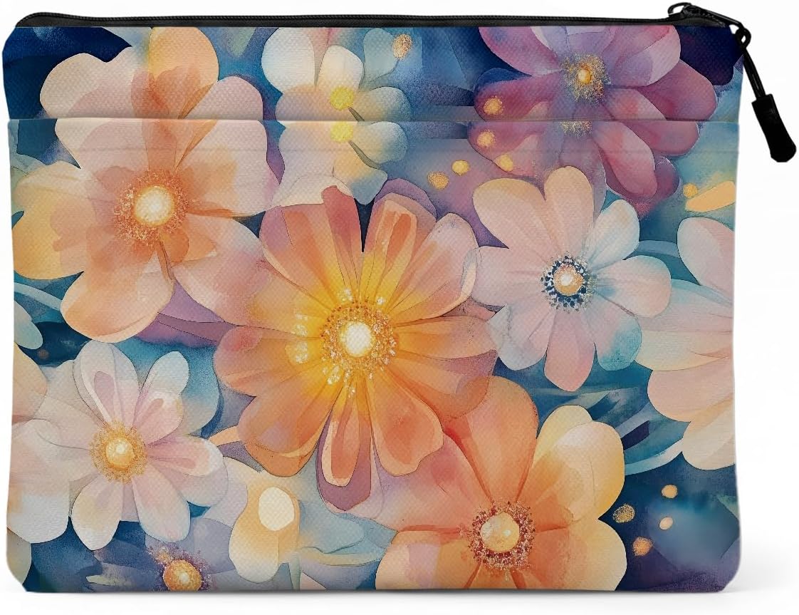 13.3 inch Laptop Case, Colorful Watercolor Floral Print Laptop Sleeve, Velvet Computer Sleeve with Pocket, Compatible with 13-13.3 Slim Laptops, Minimalist Notebook Bag for Teacher Appreciation