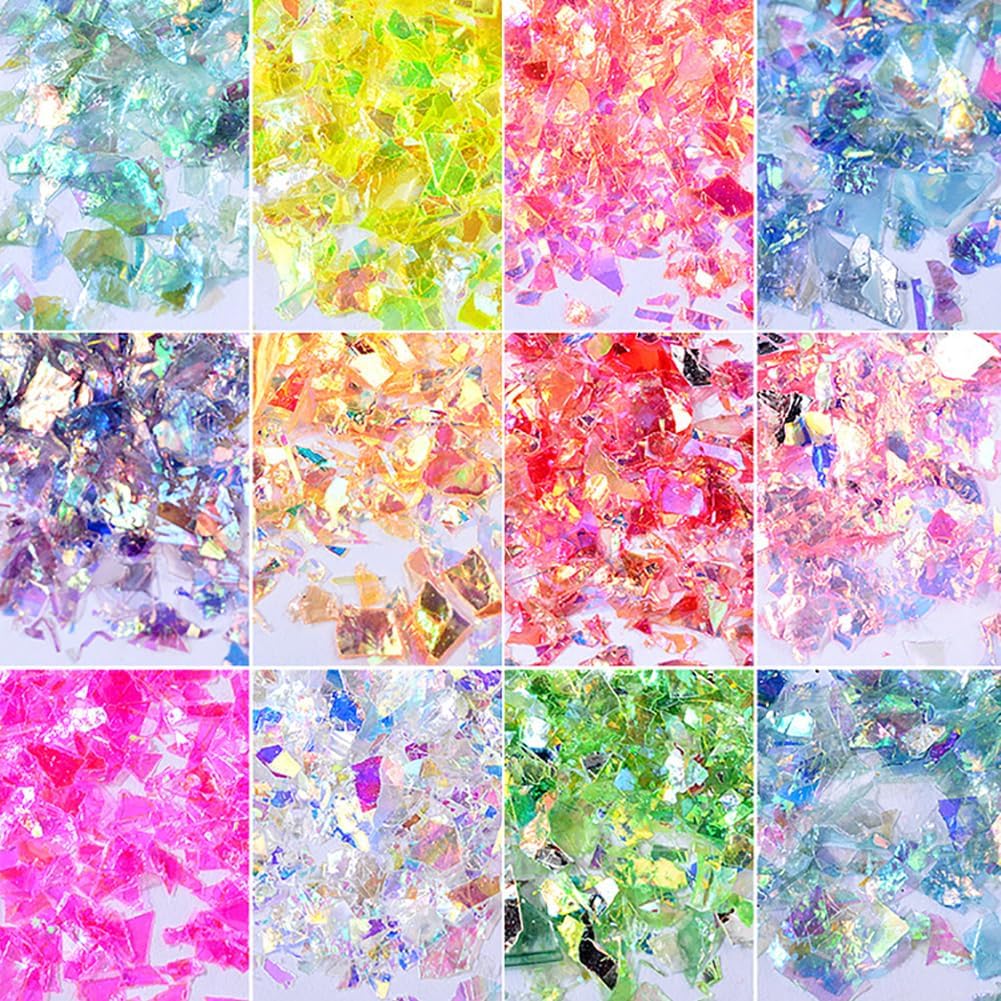 GSHLLO 2 Boxes Holographic Nail Art Glitter Set DIY Nail Design Flakes Irregular Nails Glitter Shiny Fingernail Glitters Craft Sequin Flakes Iridescent Nails Decorations for Women