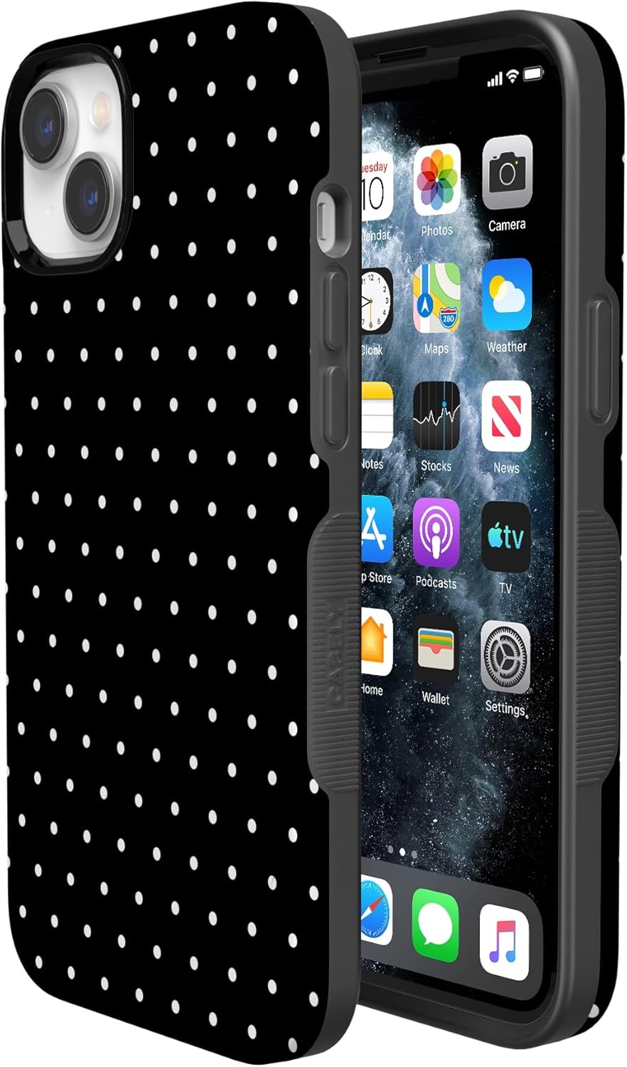 Casely iPhone 14 Case | On the Dot | Black Polka Dot | Bold Protective Design | Compatible with MagSafe