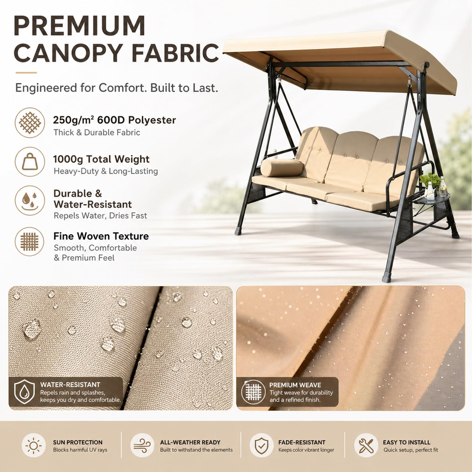 Toile balancelle de Rechange pour Toit 2 Places extérieur