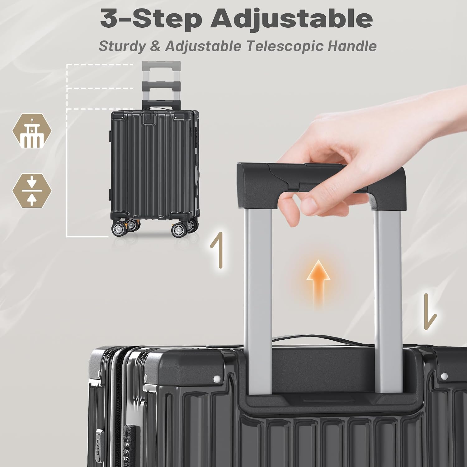EROMMY Luggage Sets 3 Piece, Lightweight Hardshell Suitcase Set with TSA Lock & Double Spinner Wheels, Expandable ABS+PC Durable Travel Luggage for Women Men, Black