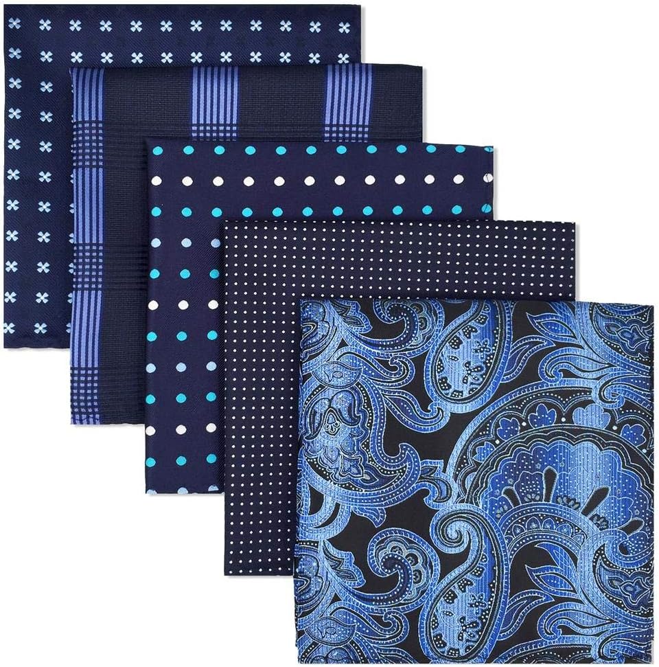SHLAX&WING 5 Pieces Assorted Mens Silk Pocket Square Set Handkerchiefs