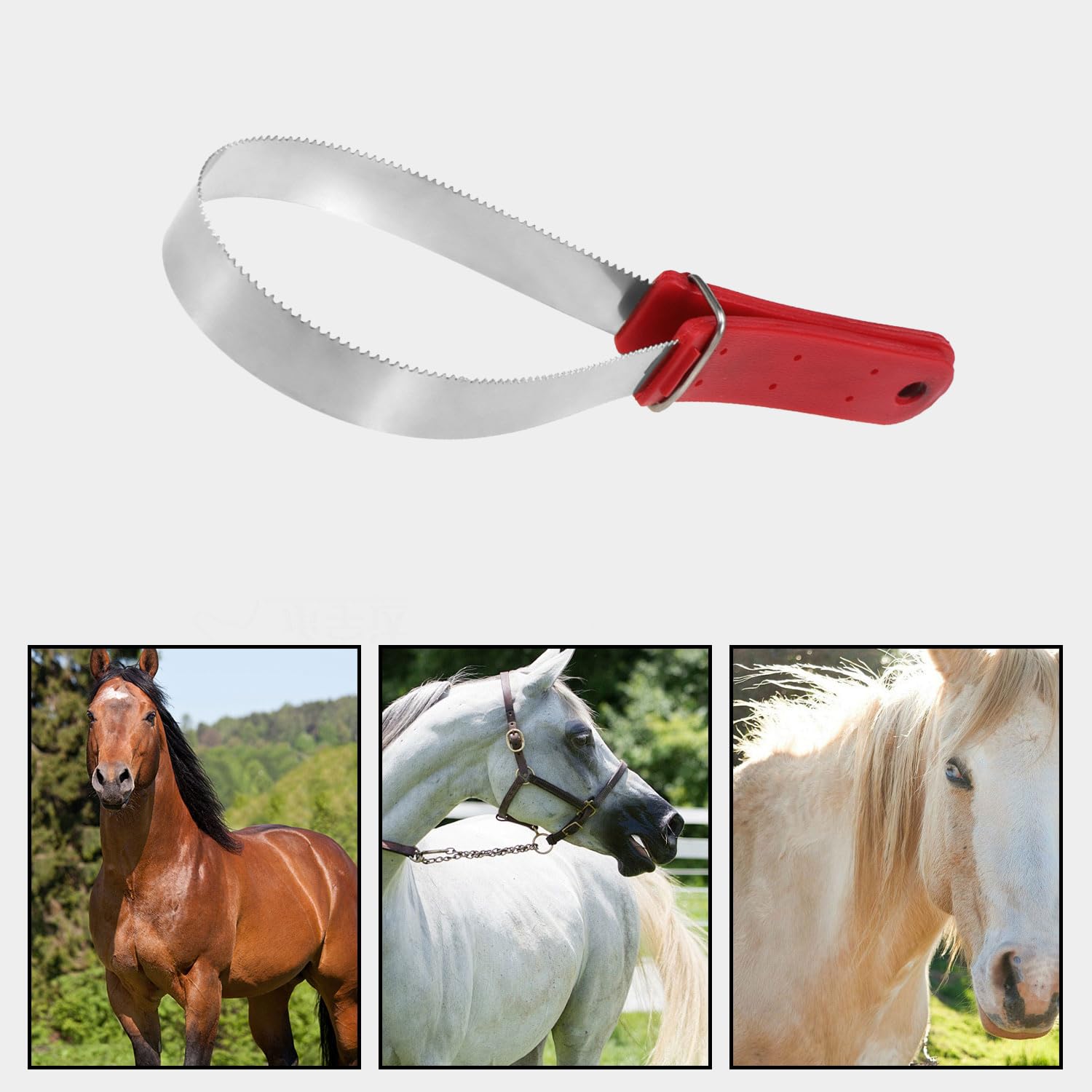 MEISH Horse Hair Brush Dual-Sided Shedding Blade Stainless Steel Shedder Scraper Horse Shedding Grooming Tool for Horse (Red) - Image 4