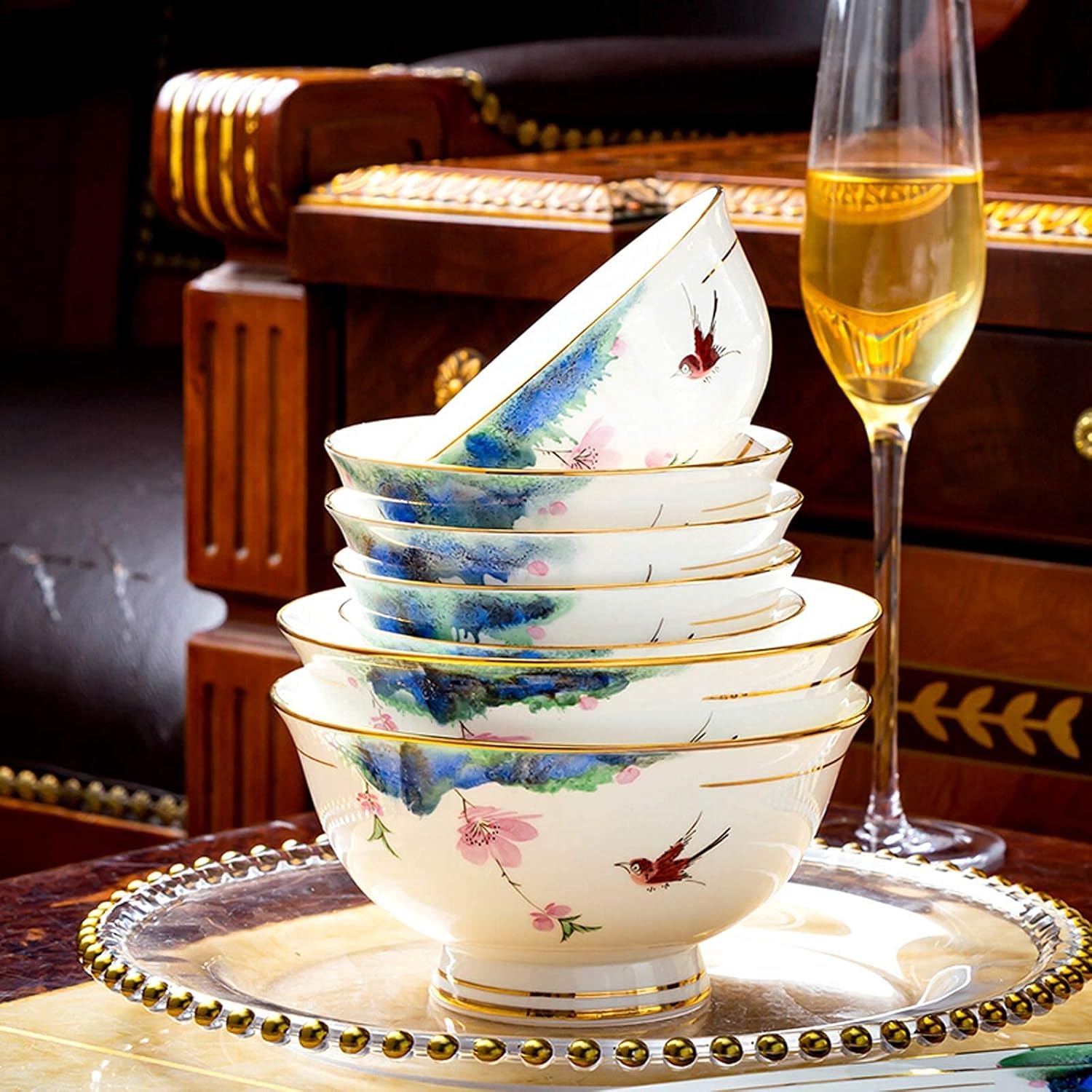 クラシックな陶器のディナーセット、スープポット/プレート/ボウルの組み合わせセット | 結婚祝いやクリスマスパーティーに最適な高級ボ