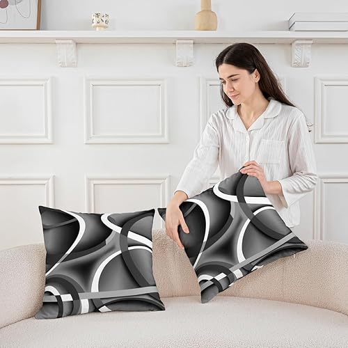 Miniatura 3 de Castle Fairy - Juego de 4 fundas de cojín geométricas con círculos, líneas grises y blancas, fundas decorativas para cojines de estilo moderno y