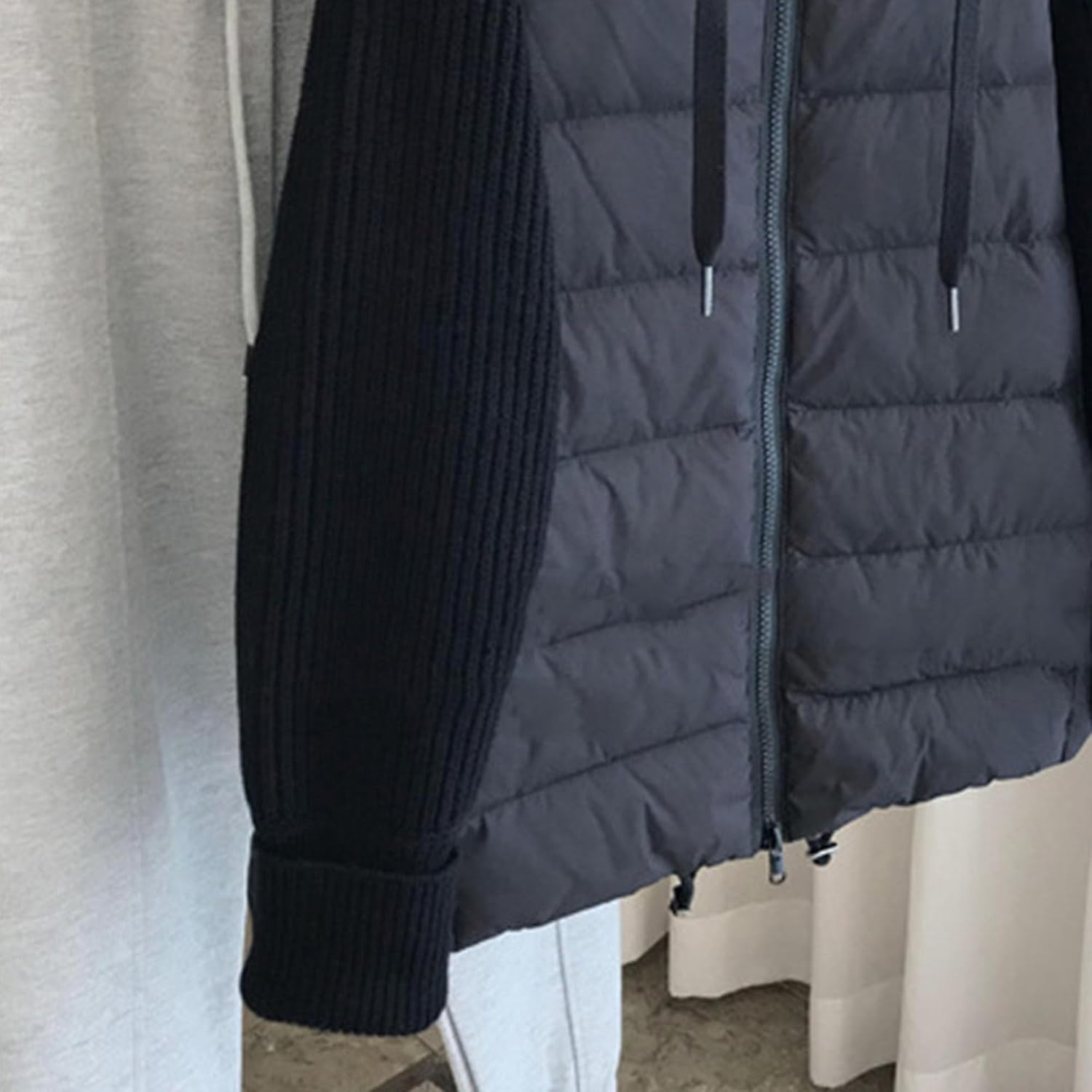 JEsilunmaMY Women's Insulated Knit Puffer Jacket Long Sleeve Zip Up Hooded Padded Jacket Patchwork Knitted Winter Down Jacket - Image 2