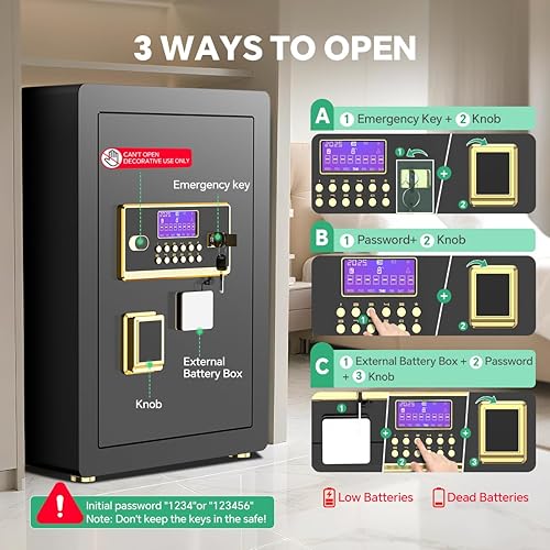 Miniatura 5 de Caja de seguridad con teclado digital y sistema de alarma  Caja de seguridad electrónica para efectivo de joyería con estantes ajustables  Incluye
