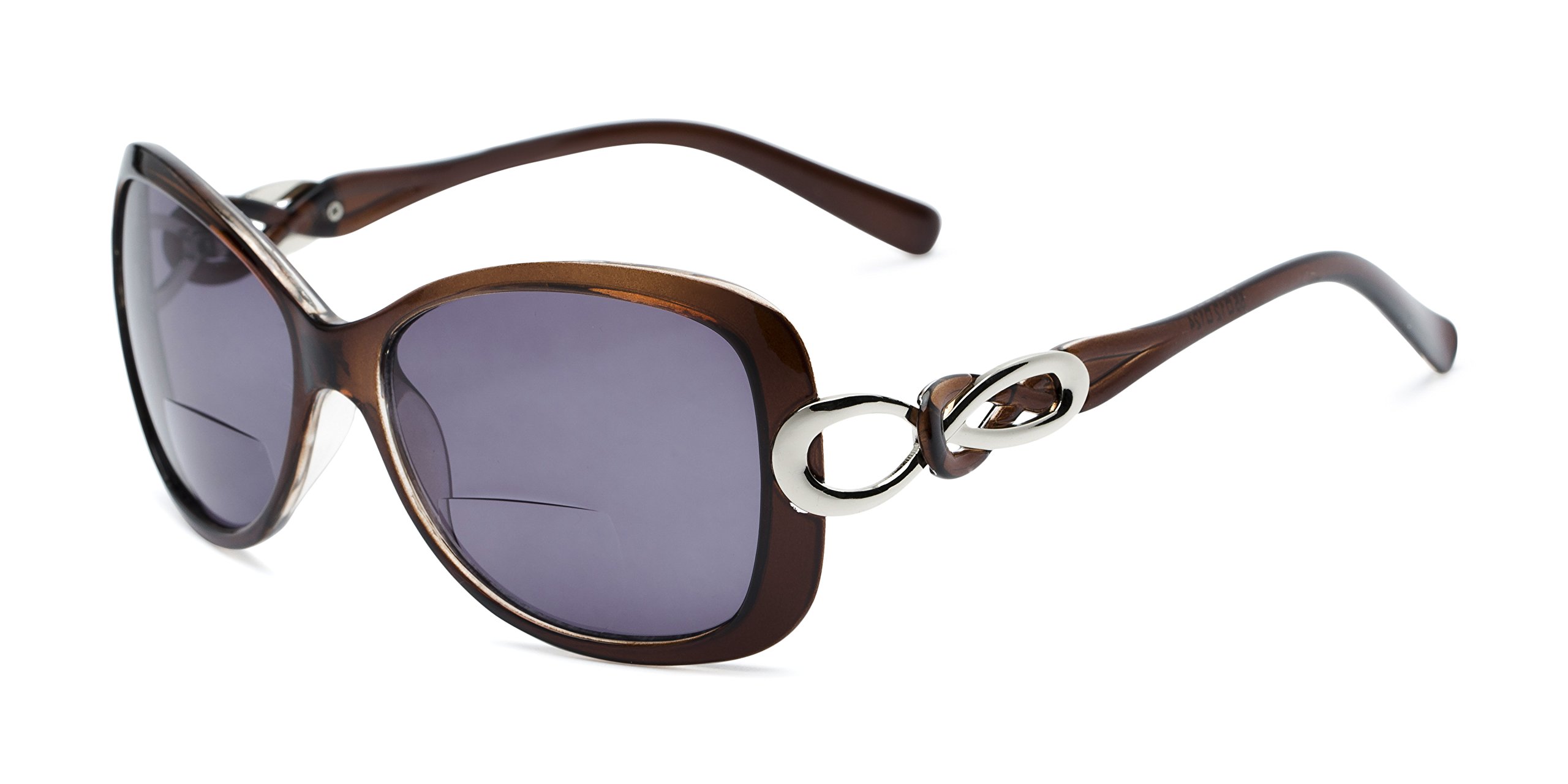 com Reading Sunglasses: The Delia Bifocal Reading Sunglasses Metal Retro Square Style for Women - Brown with Smoke, 2.50-image-6