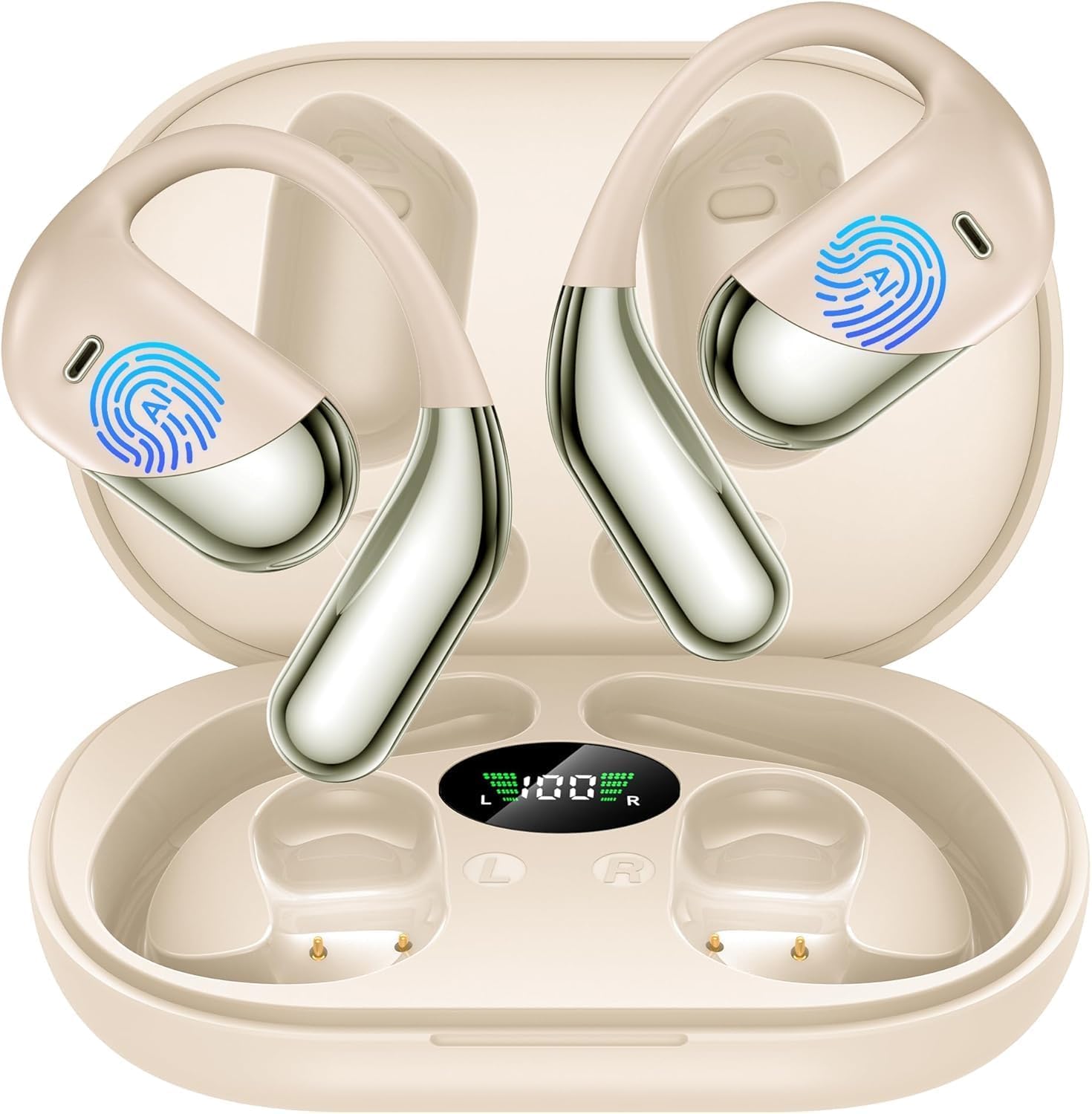 AI Translation Earbuds Real Time, 3-in-1 Translator Earbuds 144 Languages & Accents, Audifonos Traductores Inglés Español,Open Ear Wireless Headphones with Charging Case fit iOS & Android Khaki