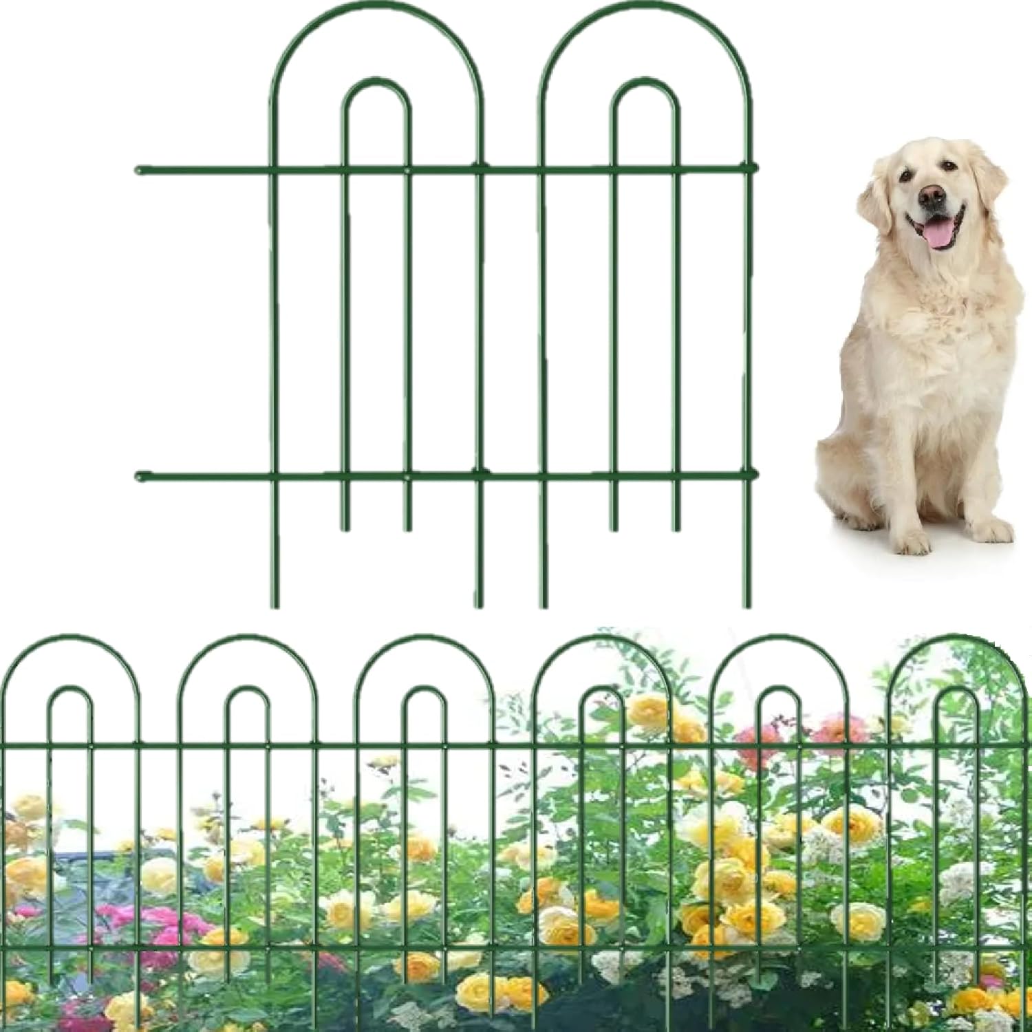 Amagabeli garden & home 32in(H)×20ft(L) Decorative Garden Fences and Borders for Dogs 14panels No Dig Metal Fence Panel Garden Edging Border Fence for Animal Barrier Fencing for Flower Bed Yard Green