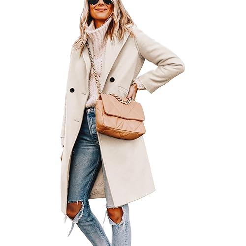 Hooever Women's Winter Wool Coat Casual Notch Lapel Single-Breasted Peacoat
