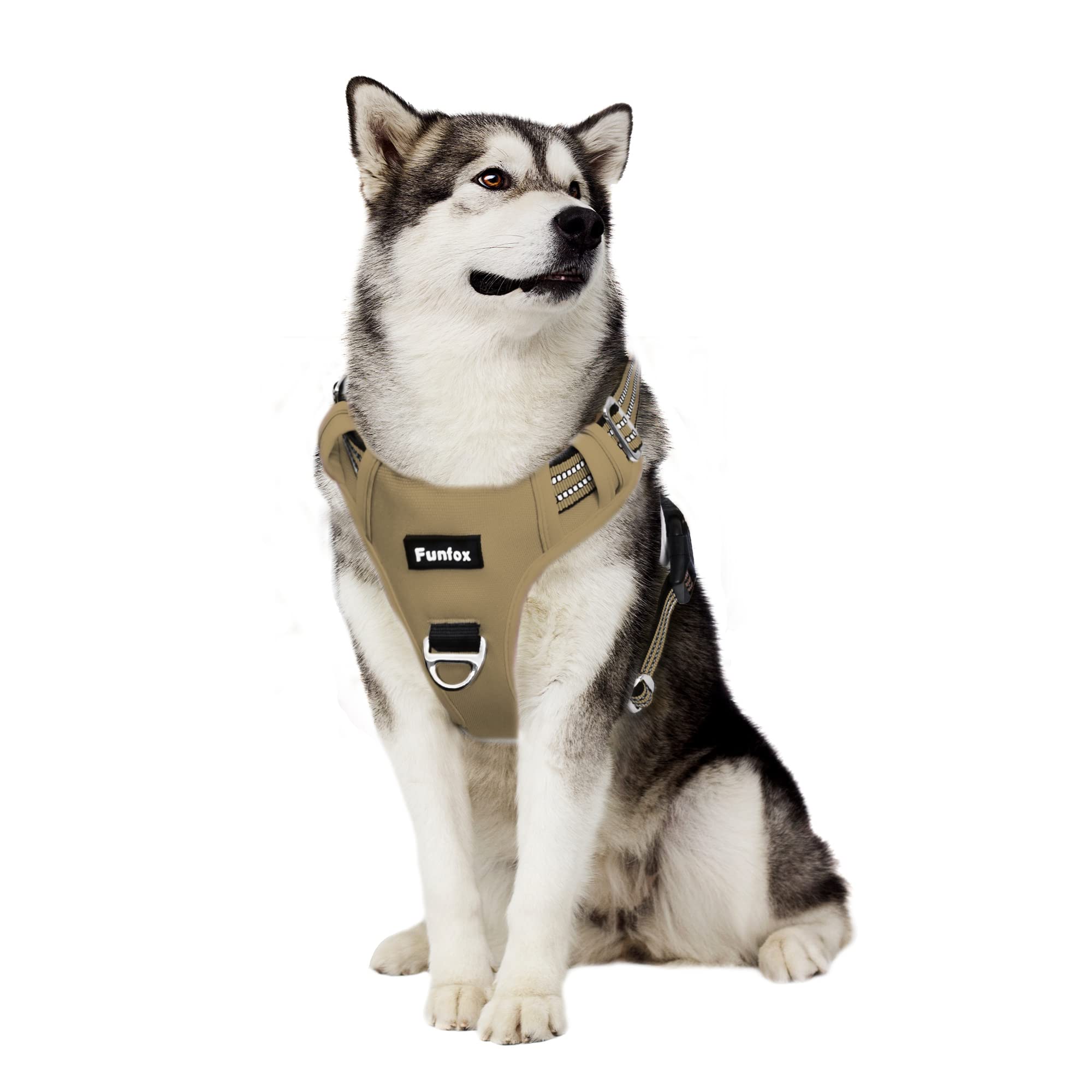 Funfox No Pull Dog Harness for Large Dogs, Adjustable Dog Vest Harness for Easy Walking with Reflective Strips, Front Clip Easy Control Large Breed Dog Stop Pulling Brown