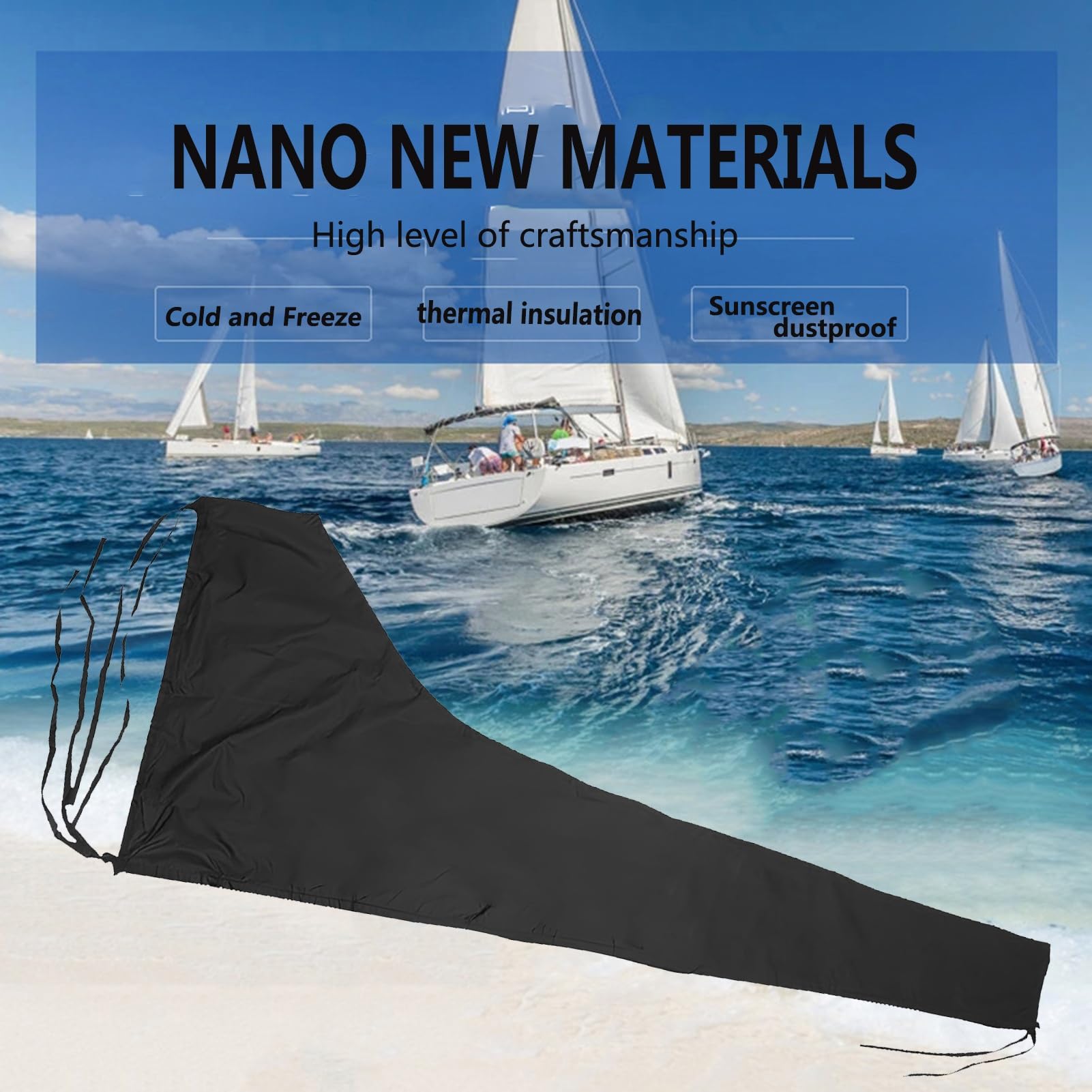 Copertura boma randa 420D, copertura impermeabile barca a vela, copertura protettiva pioggia e neve, per barca a vela da 8''-13'' (nero)(8-9ft)