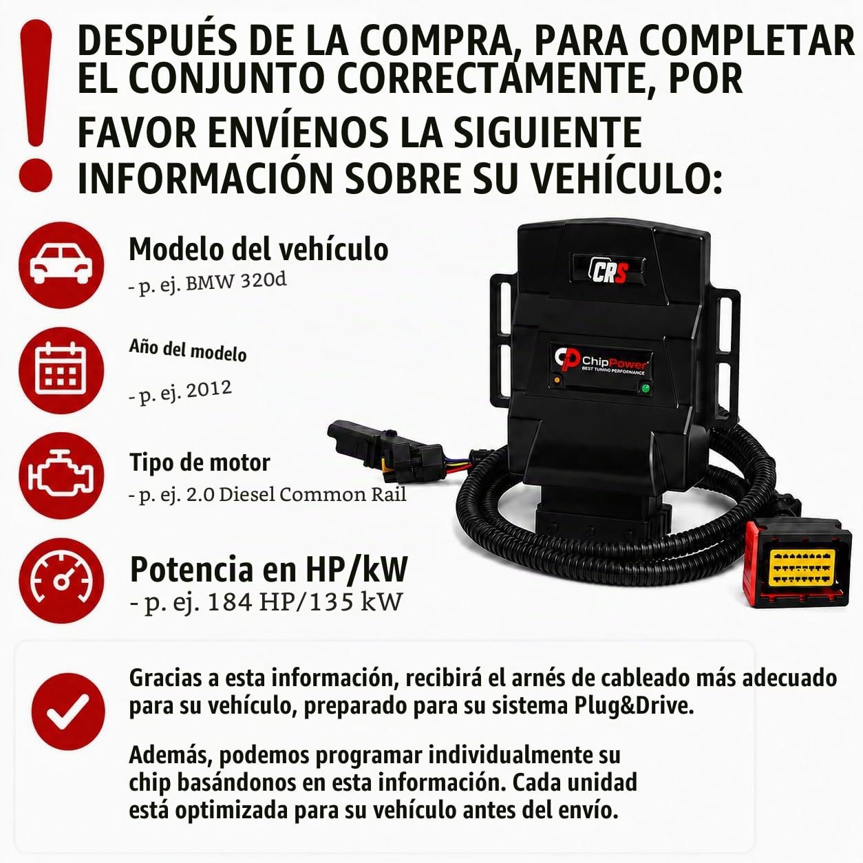 ChipPower Chip de Potencia CRS al coche para Ford Focus Mk1 I 1.8 TDCi 74 kW 100 CV 1998-2006 Tuning Box con Plug&Drive Diesel ChipBox con un Enchufe Adaptado Aumenta la Potencia del Coche