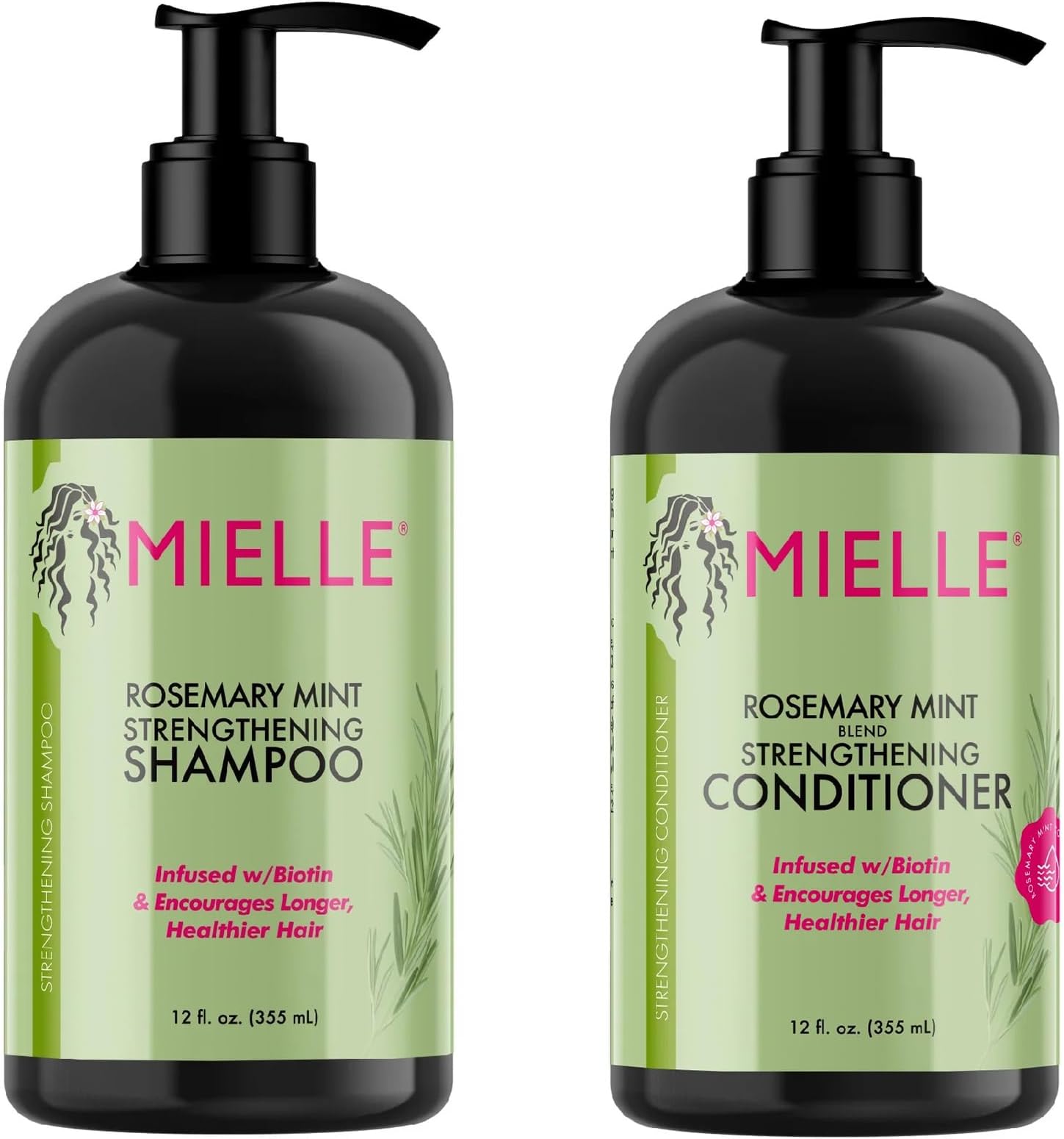 Mielle - Rosemary Mint - Biotin Infused - Encourages Longer Hair Products for Stronger and Healthier Hair - Shampoo & New Conditioner Styling Bundle Set 2 PCS