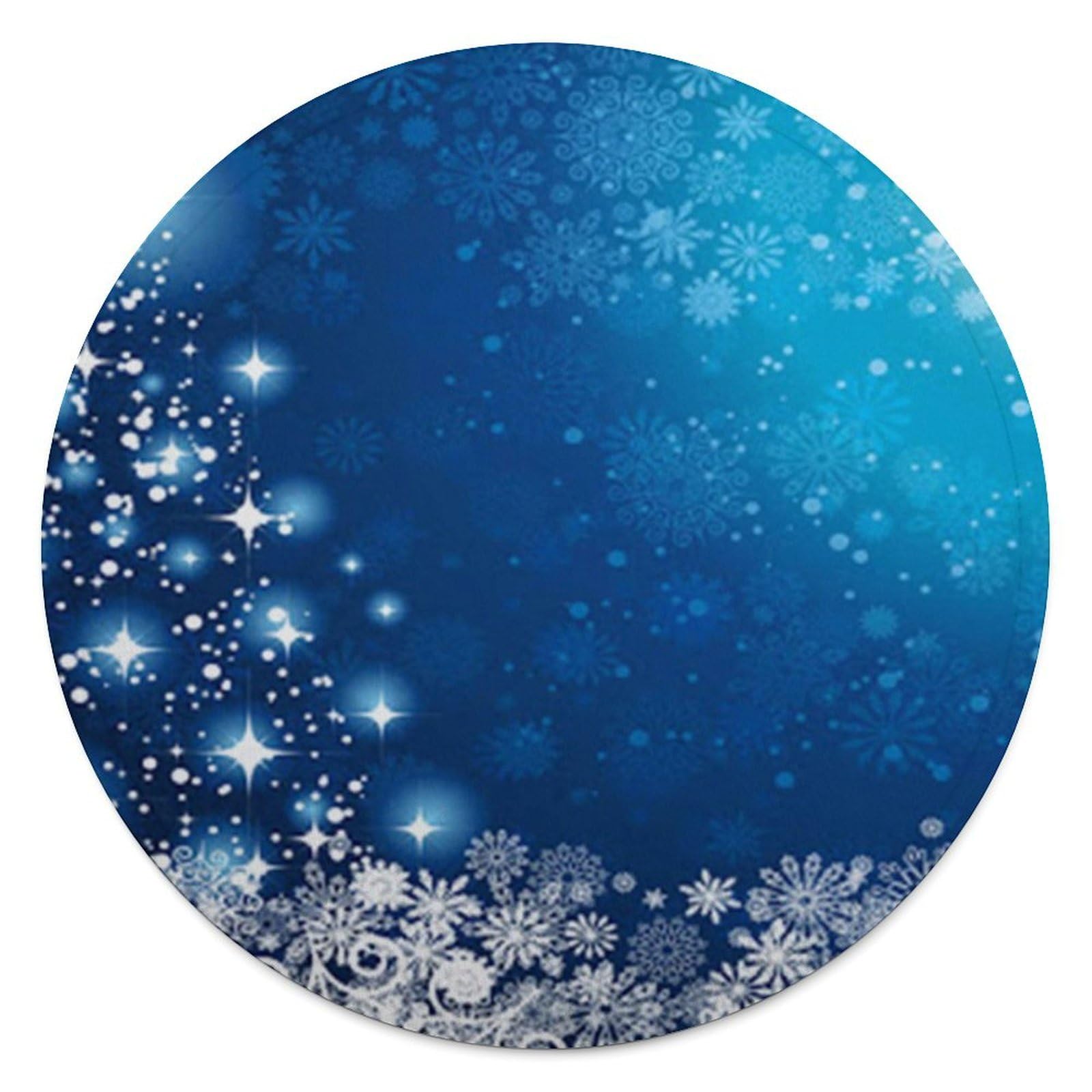 Couverture ronde en flanelle bleue de 140 cm imprimée de flocons de neige de Noël pour canapé
