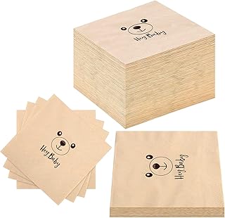 200 Pack Bear Baby Shower Napkins Square Bear 3 Ply Paper Napkins Disposable Bear Napkin for Girl Boy Baby Shower Gender Reveal Birthday Party Decorations
