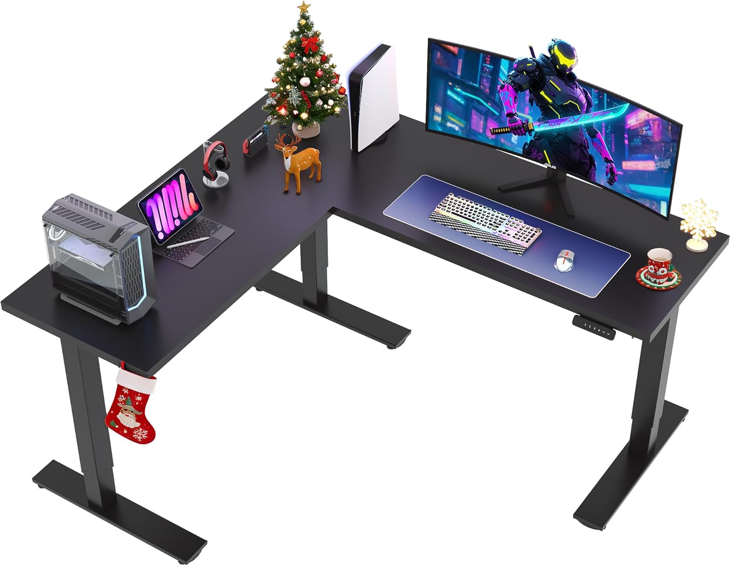 SANODESK L Shaped Standing Desk Adjustable Height, Electric Corner Standing Desk, 71 x 63 inch Sit Stand Computer Table with Splice Board, Black