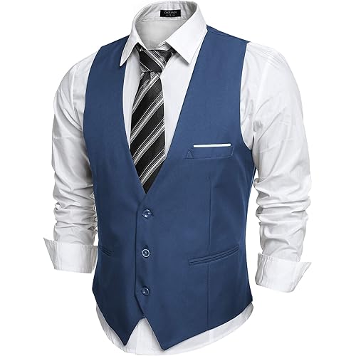 COOFANDY Men's V-Neck Sleeveless Slim Fit Jacket Casual Suit Vests Business Vest Suit