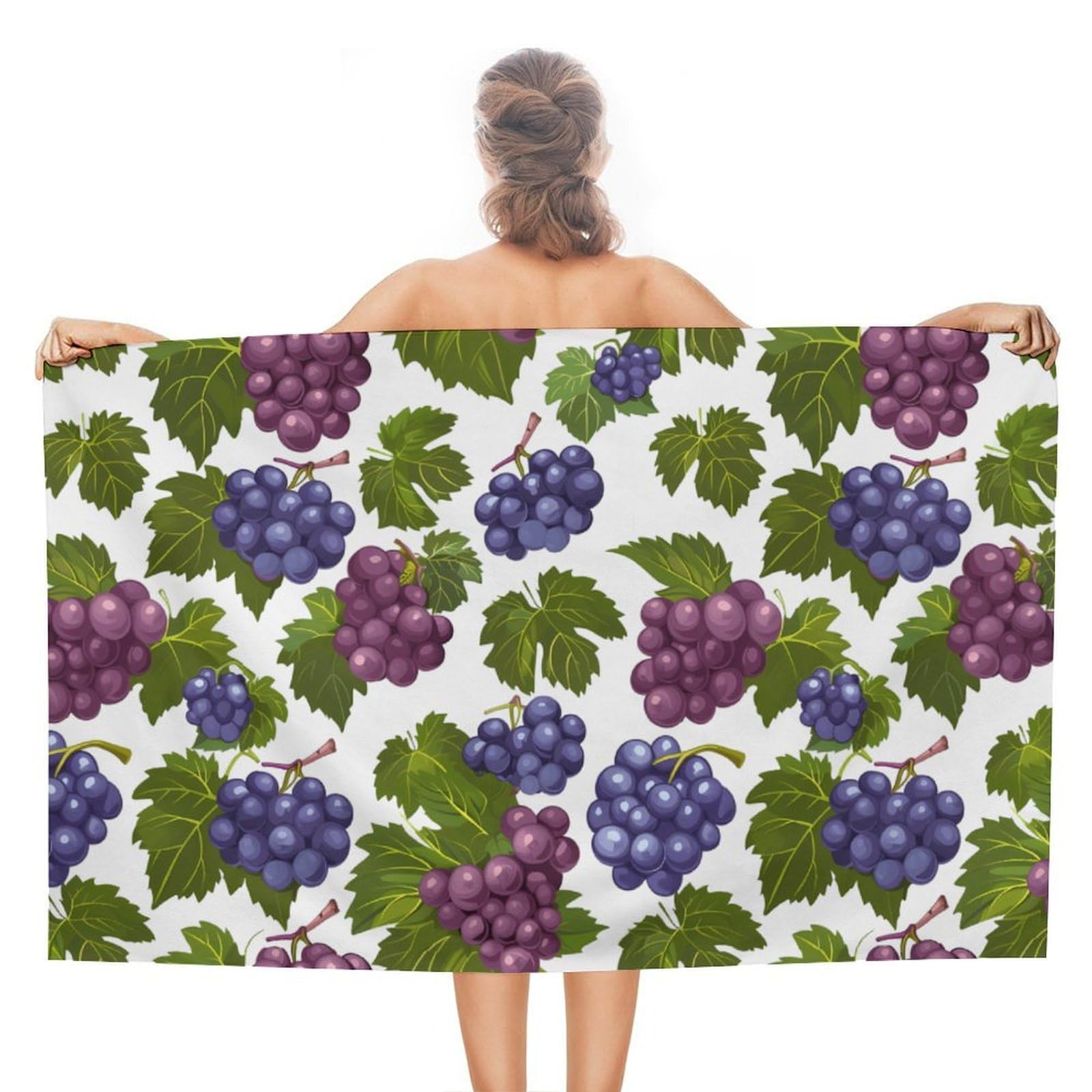 CGSBNGHA Purple Grapes with Green Leaves Beach Towels Soft Bathroom Bath Pool Swim Towels for Women Men